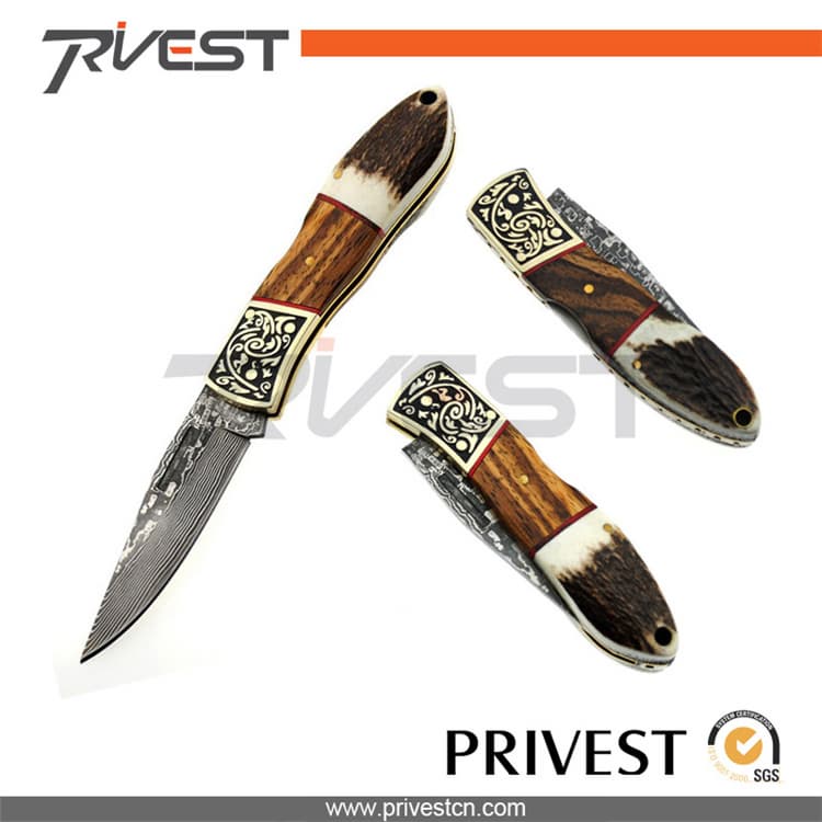 Outdoor Hunting Portable Folding Blade Damascus Knife